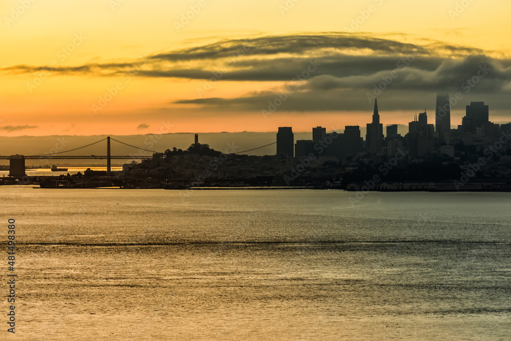 Fototapeta premium San Francisco Bay as seen from Fort Baker, in Marin County, Golden Gate National Recreation Area