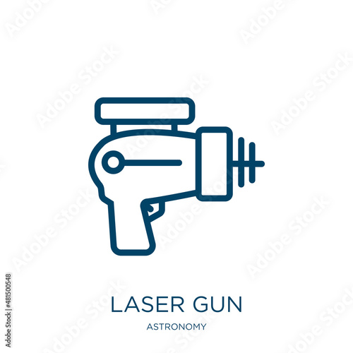 laser gun icon from astronomy collection. Thin linear laser gun, gun, laser outline icon isolated on white background. Line vector laser gun sign, symbol for web and mobile