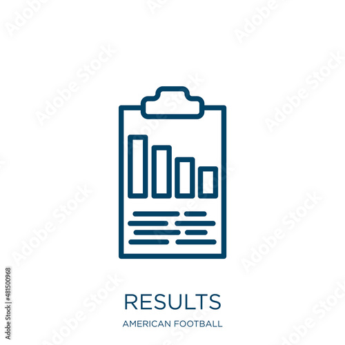 results icon from american football collection. Thin linear results, check, result outline icon isolated on white background. Line vector results sign, symbol for web and mobile