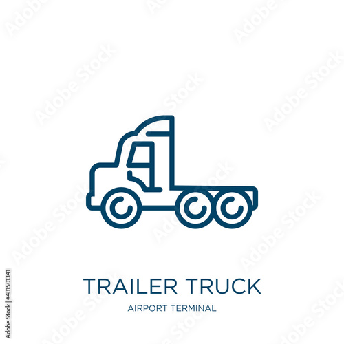trailer truck icon from airport terminal collection. Thin linear trailer truck, truck, transportation outline icon isolated on white background. Line vector trailer truck sign, symbol for web and