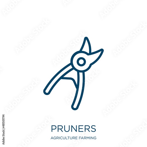 pruners icon from agriculture farming and gardening collection. Thin linear pruners, gardening, scissors outline icon isolated on white background. Line vector pruners sign, symbol for web and mobile