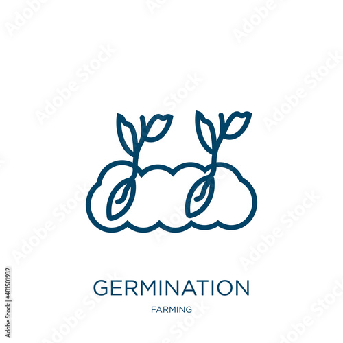 germination icon from farming collection. Thin linear germination, growth, agriculture outline icon isolated on white background. Line vector germination sign, symbol for web and mobile