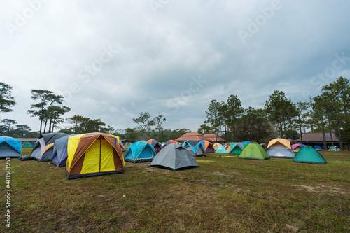 tourist tent on meadow at Phu Kradueng, Loei province, Thailand © geargodz