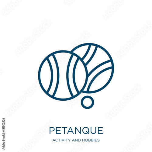 petanque icon from activity and hobbies collection. Thin linear petanque, bocce, play outline icon isolated on white background. Line vector petanque sign, symbol for web and mobile photo