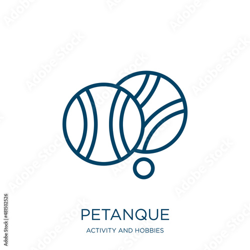 petanque icon from activity and hobbies collection. Thin linear petanque, bocce, play outline icon isolated on white background. Line vector petanque sign, symbol for web and mobile