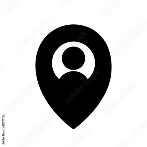 Location mark with person. Navigation background. User profile. App button. Modern art. Vector illustration. Stock image. 