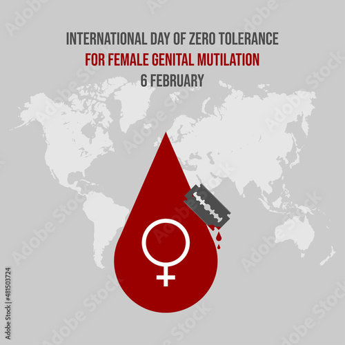 Woman Emblem Vector Icon, Razor And Drop Of Blood. suitable for posters, backgrounds, banners, INTERNATIONAL DAY OF ZERO TOLERANCE ON WOMEN'S genital mutilation, 6 FEBRUARY.