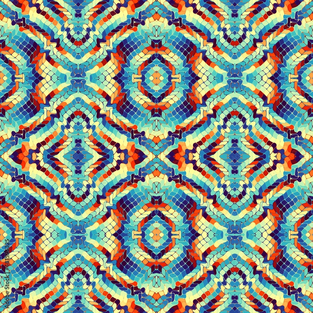 Abstract pattern. Square ornamental regular background. Seamless pattern. Vintage mosaic art pattern.