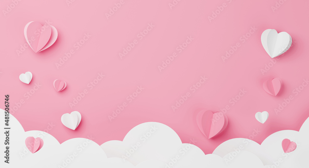 Happy valentine day. Mother day and anniversary. Paper art design. Pink and white heart with blank space background. 3d rendering