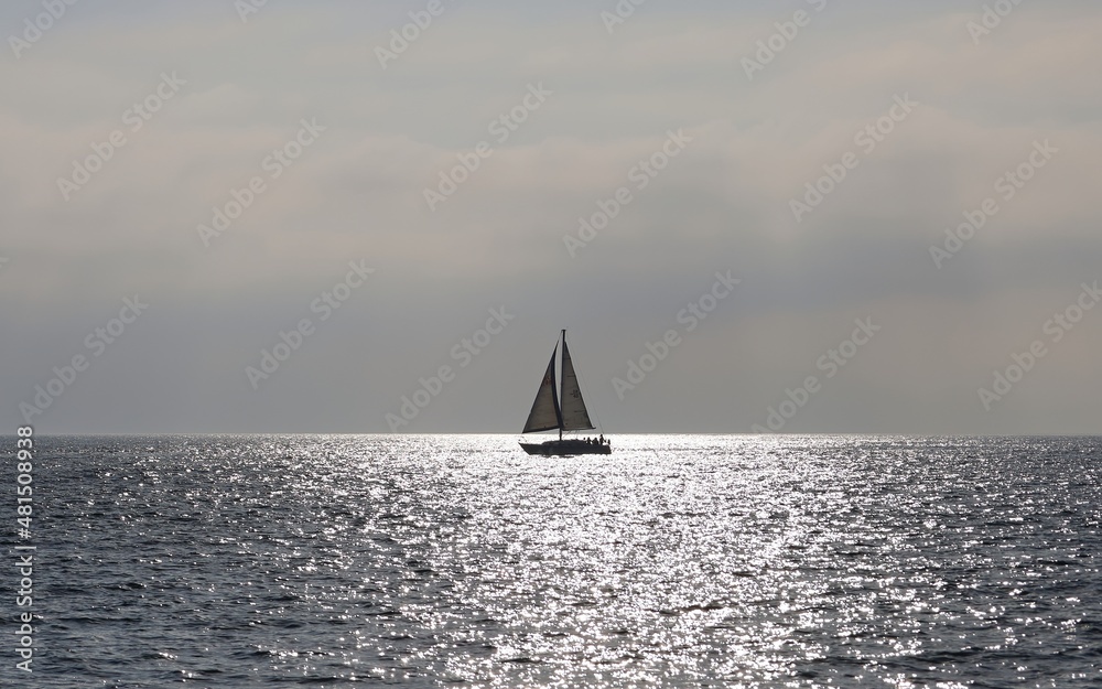 Sailing boat on the sea abstract background 