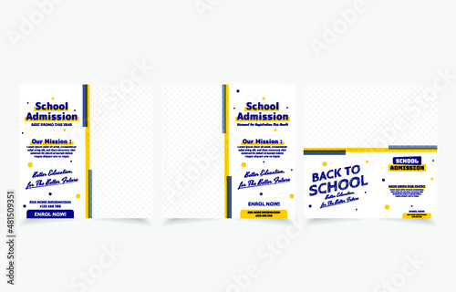 School admission social media post banner design. back to school social media post banner design set.