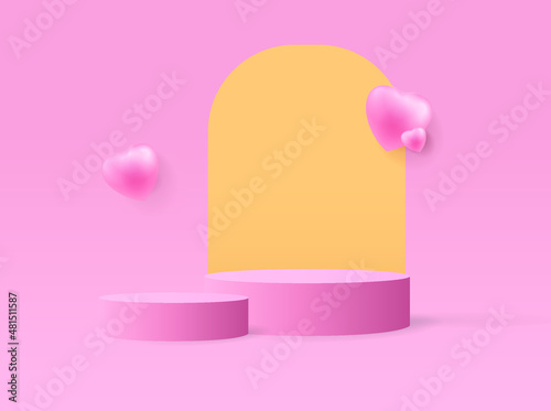background 3d heart flying on pink background. Vector symbols of love for Happy Women's, Mother's, Valentine's Day, birthday greeting card design.