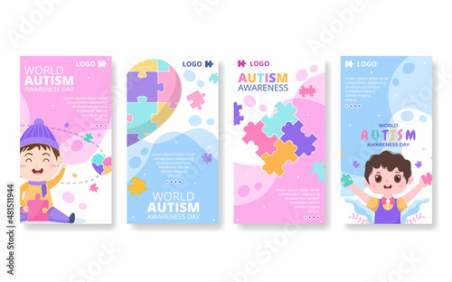 World Autism Awareness Day Stories Template Flat Illustration Editable of Square Background Suitable for Social media or Greetings Card
