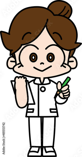 鉛筆を持っている　看護師　問診