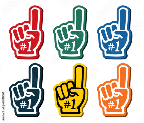 Colorful foam fingers set. Number one and the best illustration