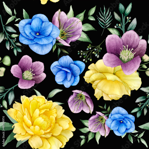 Beautiful flower watercolor seamless pattern