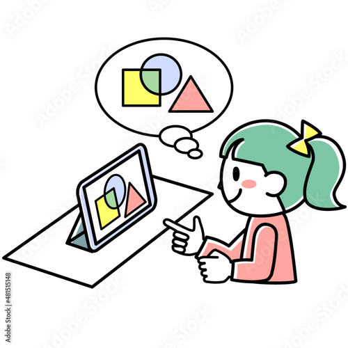 タブレットを使って算数の勉強をする女の子