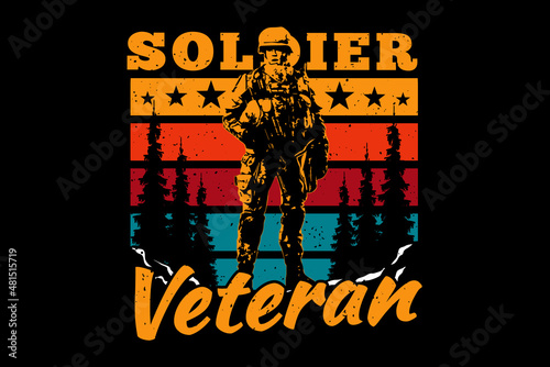 T-shirt soldier veteran pine hunter retro vintage illustration