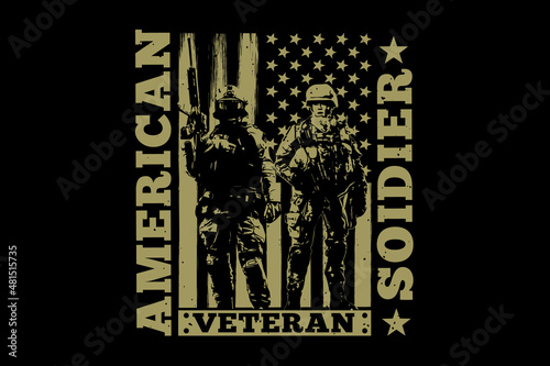 T-shirt soldier american veteran flag retro vintage illustration