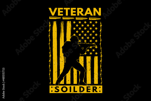 T-shirt soldier american flag veteran retro vintage illustration
