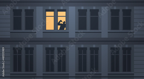 silhouette of man drinker in house window alcoholic drinking alone drunk guy having problem alcohol addiction alcoholism