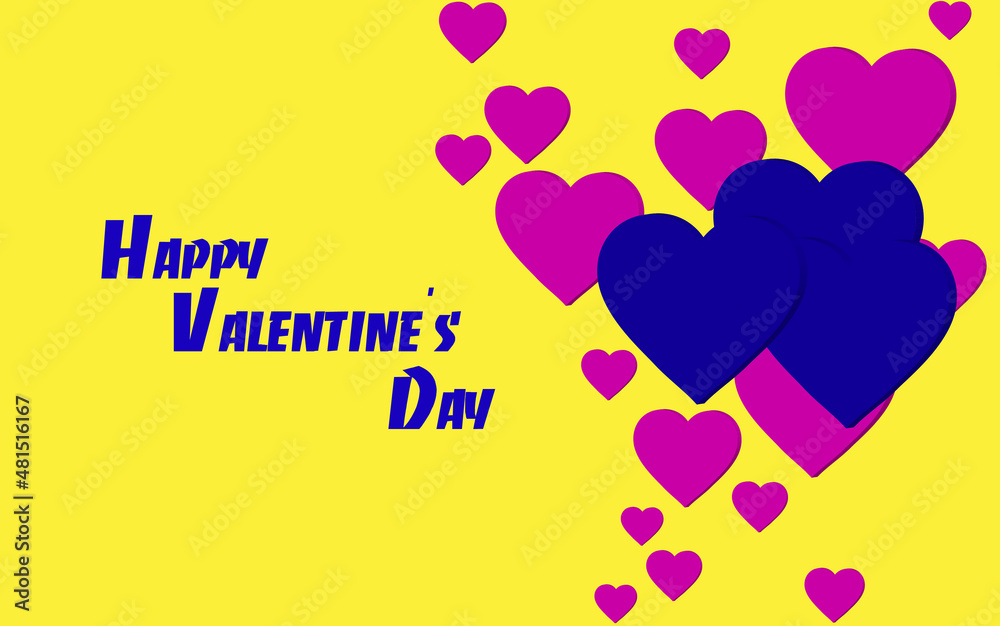 happy valentines day template with vibrant yellow purple and pink color