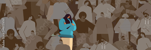 tired depressed woman standing out from crowd girl feeling desperate mental health diseases depression