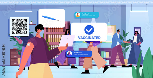 vaccinated businesspeople in masks business people after vaccine injection successful covid-19 vaccination concept