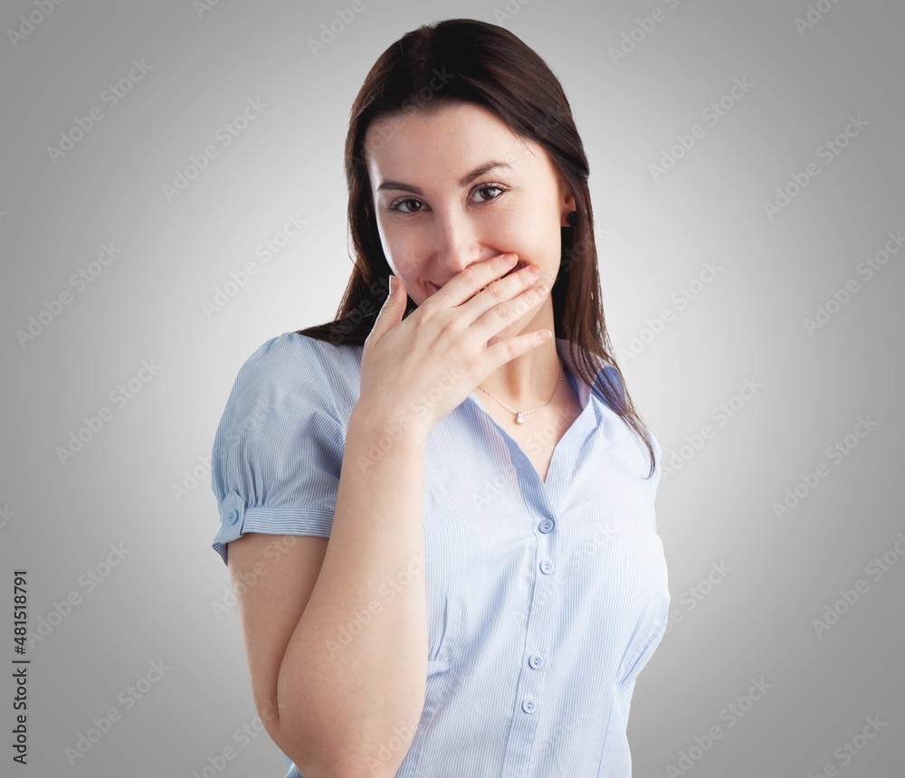 Image of young woman, university student in casual clothes smiling, looking friendly Image of young woman, university student in casual clothes smiling, looking friendly