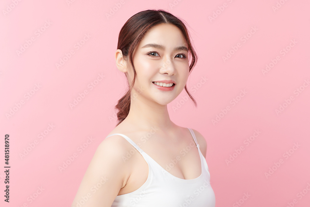 Beautiful young asian woman with clean fresh skin on pink background, Face care, Facial treatment, Cosmetology, beauty and spa, Asian women portrait. Beautiful young asian woman with clean fresh skin on pink background, Face care, Facial treatment, Cosmetology, beauty and spa, Asian women portrait.