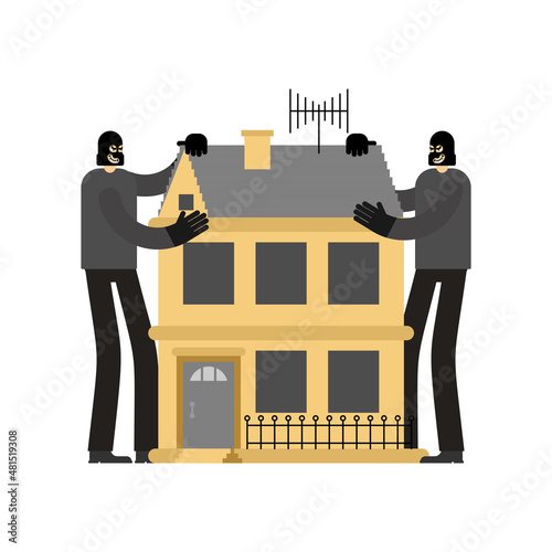 Thief stolen house. Criminal stole home. vector illustration