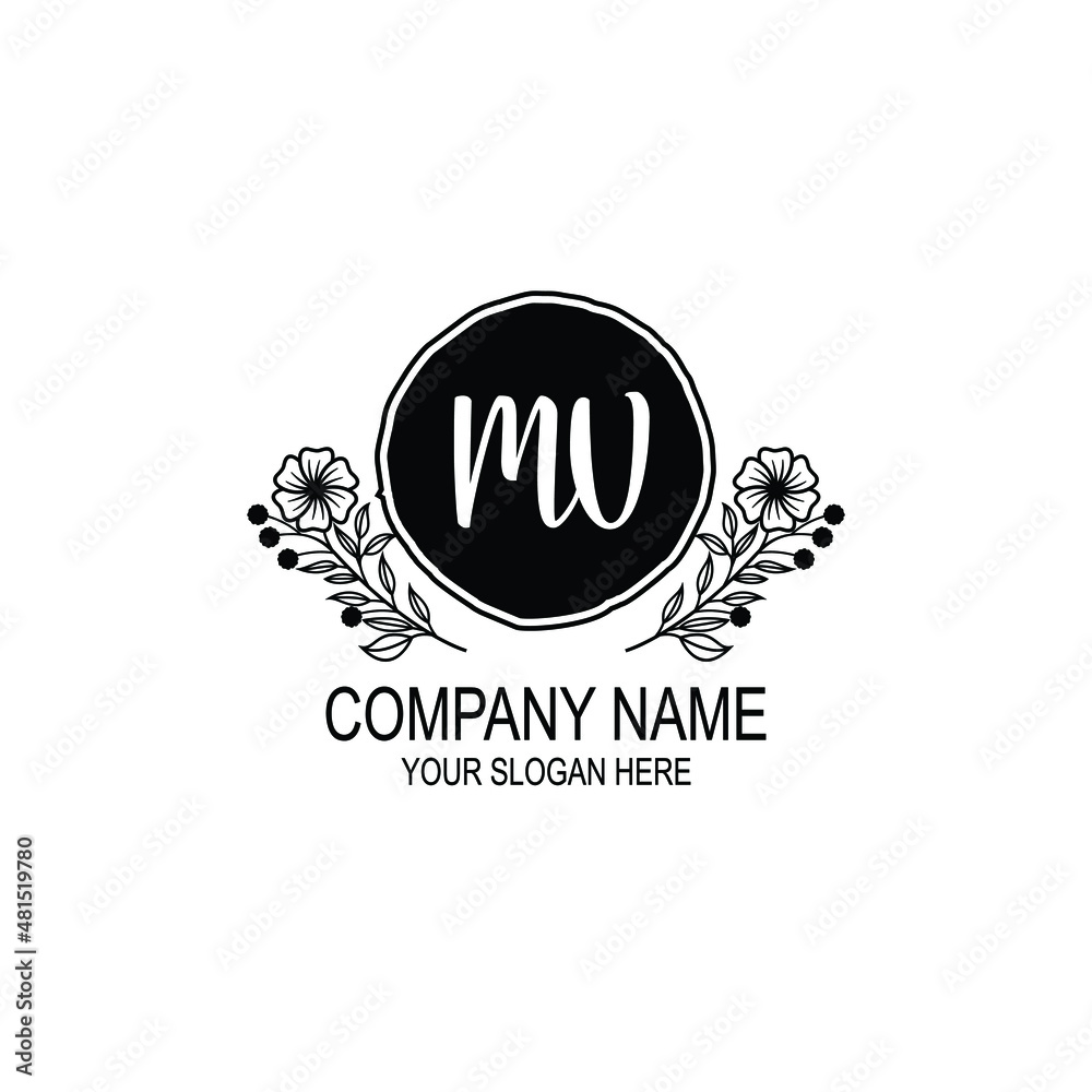 MV initial hand drawn wedding monogram logos