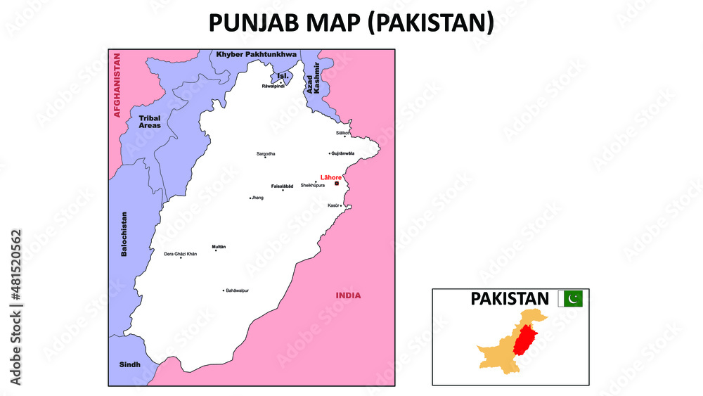 Punjab map. Political map of Punjab. Punjab Map of Pakistan with white color.