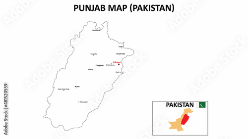 Punjab Map. Punjab Map of Pakistan with color background and all states names. photo