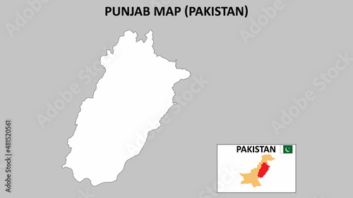 Punjab Map. Punjab Map Pakistan with white background and line map. photo