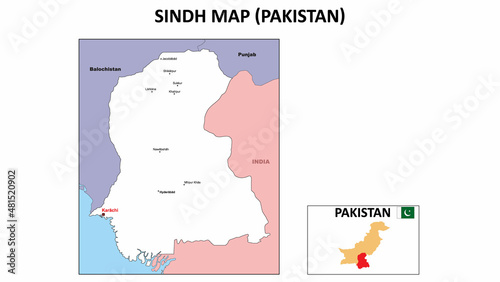 Sindh map. Political map of Sindh. Sindh Map of Pakistan with white color. photo