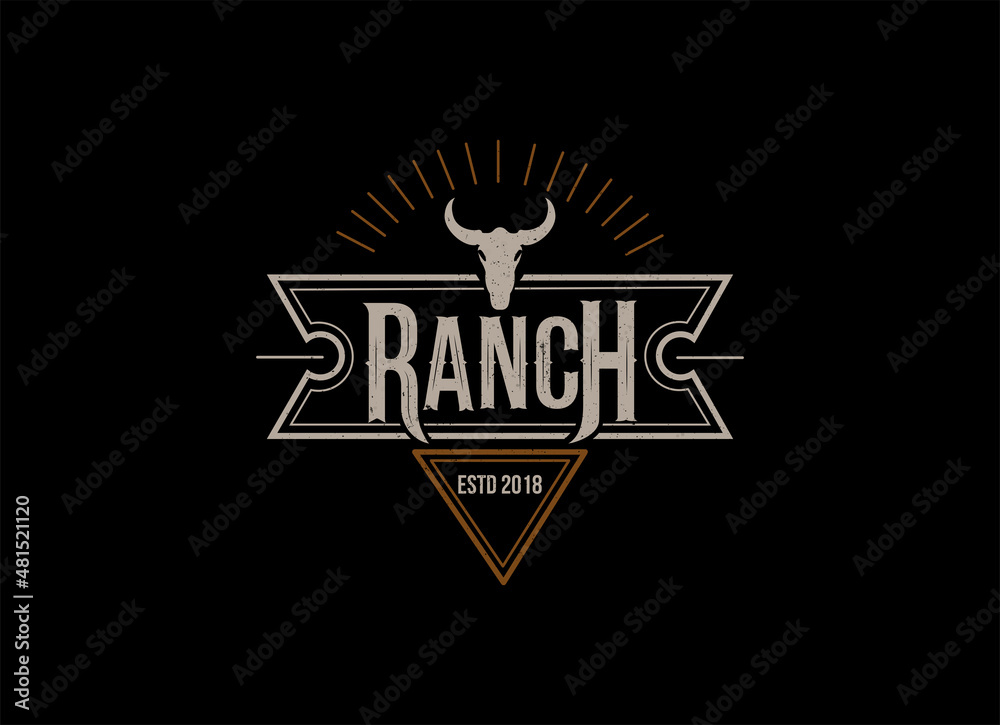 Naklejka premium Texas Longhorn, Country Western Bull Cattle Vintage Label Logo Design