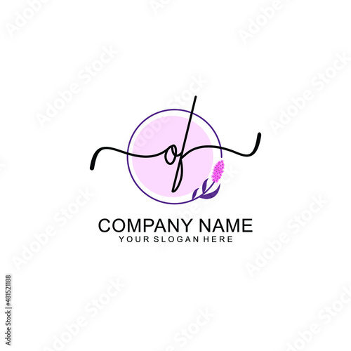 Initial OF beauty monogram and elegant logo design handwriting logo of initial signature