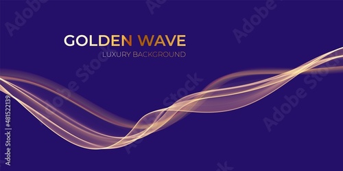 Golden abstract wave. Magic line design. Flow curve motion element. Neon gradient wavy illiustration.