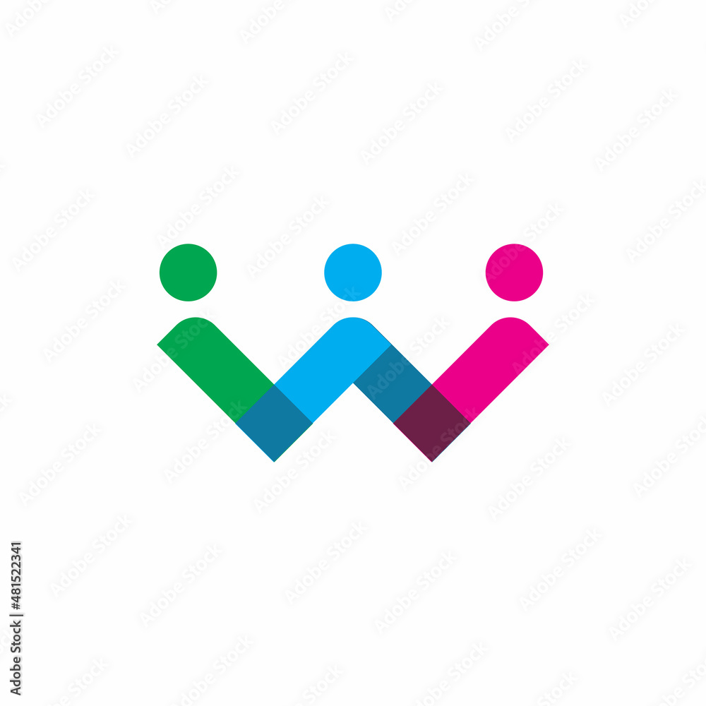 full color initial w letter people community logo design full color initial w letter people community logo design
