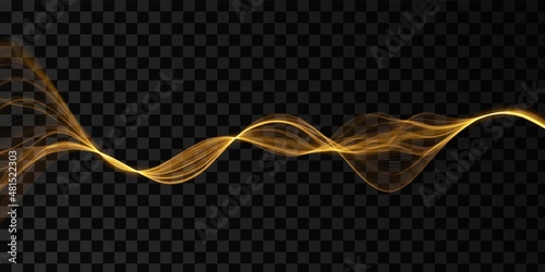 Golden abstract wave. Magic line design. Flow curve motion element. Neon gradient wavy illiustration.