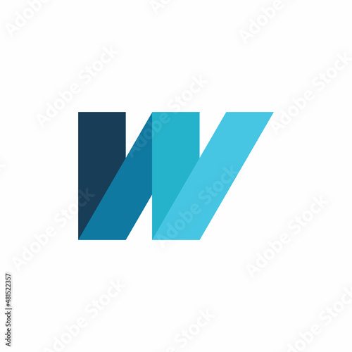 blue color initial w letter shape logo design