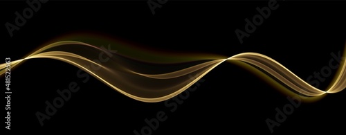 Golden abstract wave. Magic line design. Flow curve motion element. Neon gradient wavy illiustration.