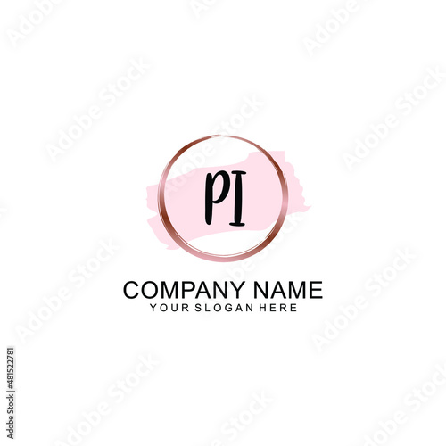 PI Initial handwriting logo vector. Hand lettering for designs