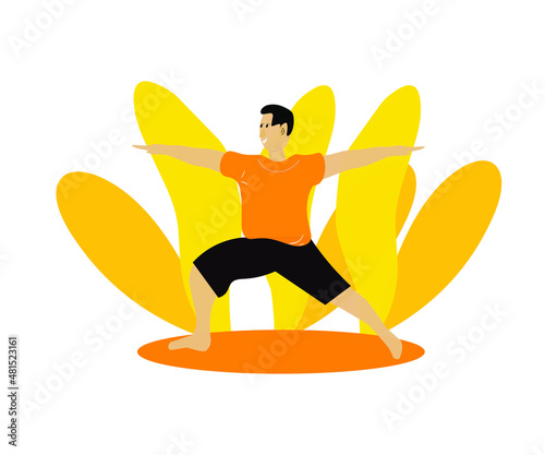 vector yoga guy in a flat and cartoon style on a white background, asana and warm-up and sports graphics simple illustration