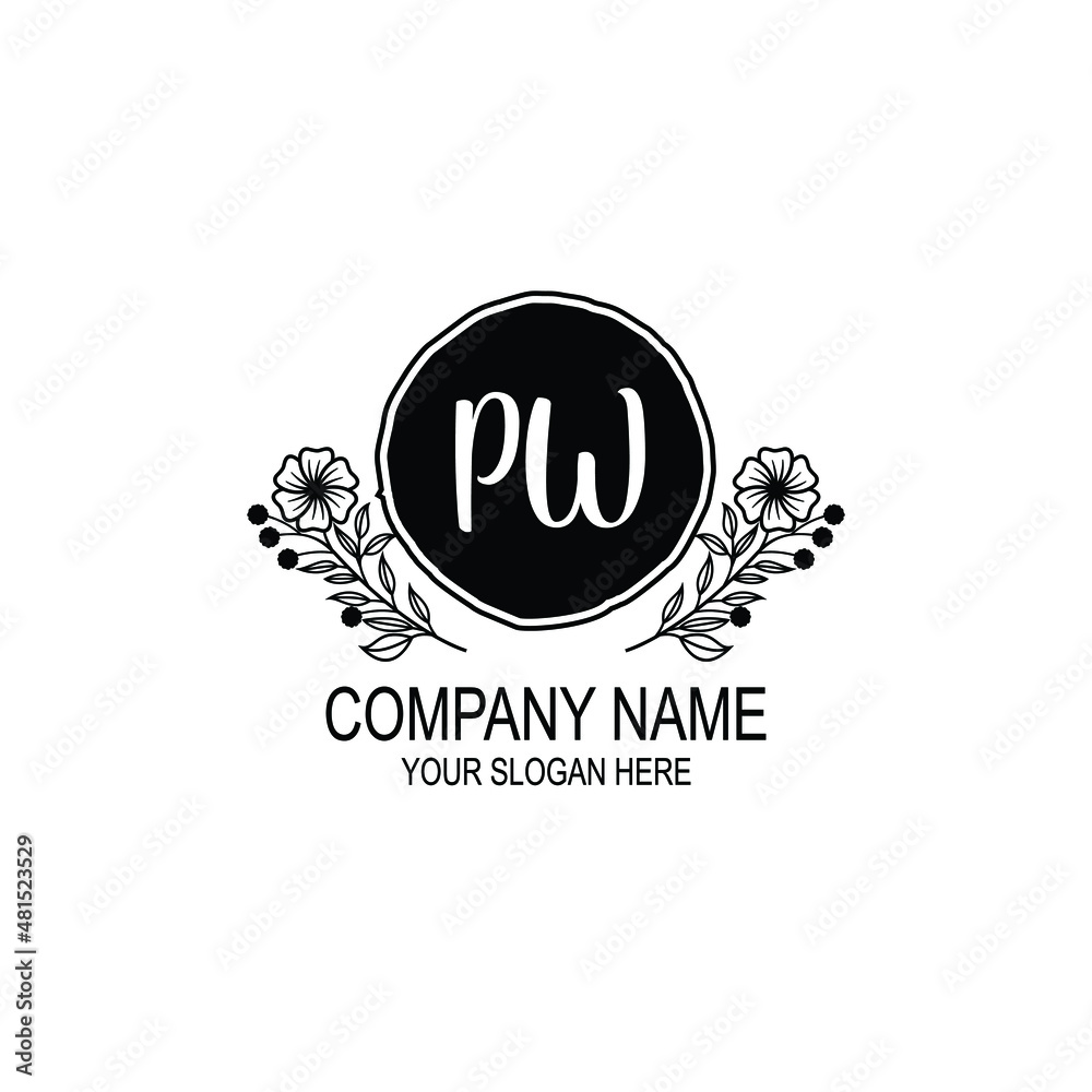 PW initial hand drawn wedding monogram logos