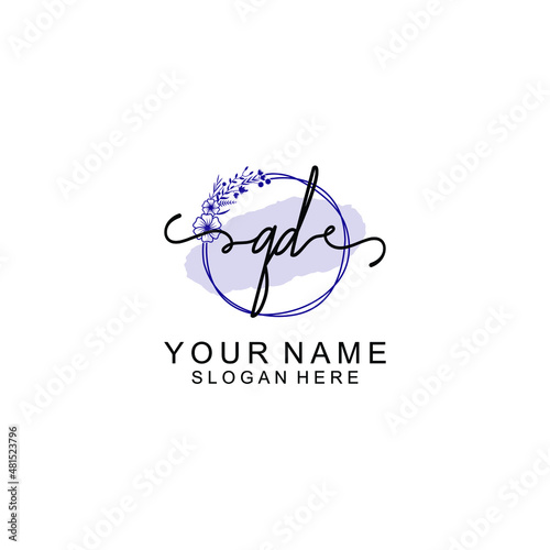 Initial QD beauty monogram and elegant logo design handwriting logo of initial signature
