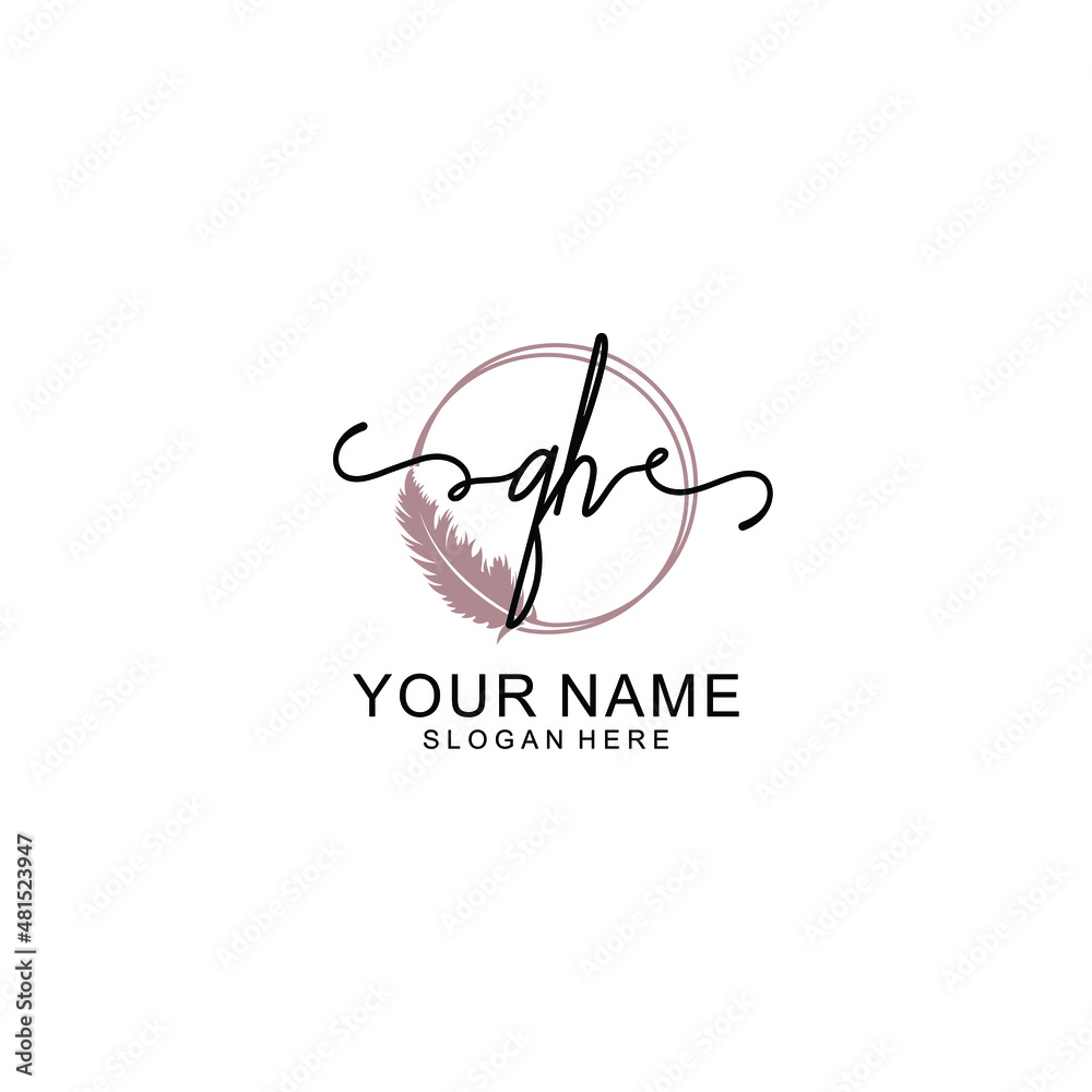 Initial QH beauty monogram and elegant logo design handwriting logo of initial signature Initial QH beauty monogram and elegant logo design handwriting logo of initial signature