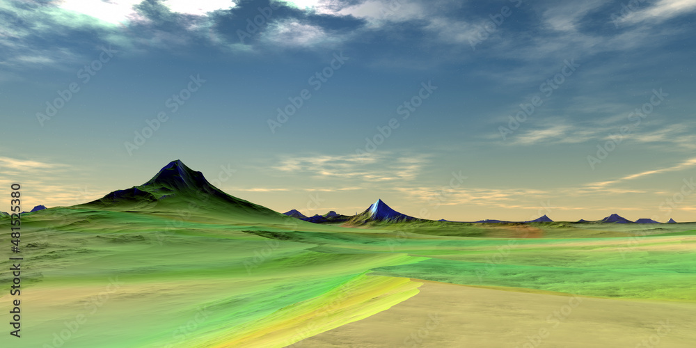 Fototapeta premium Alien Planet. Mountain. 3D rendering