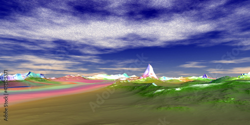 Alien Planet. Mountain. 3D rendering